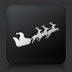 Black Square Button with Santa Clause Sled