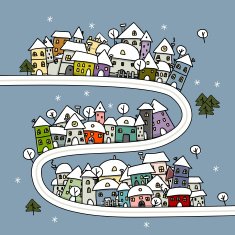 Road and houses winter cityscape cartoon for your design