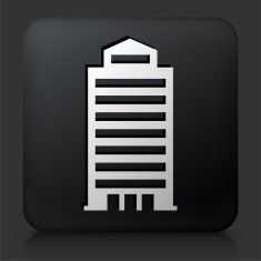 Black Square Button with Building Icon N3