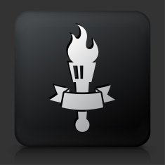 Black Square Button with Flame Torch