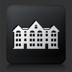 Black Square Button with Aparment Buildings