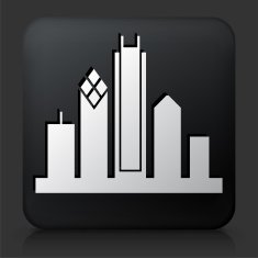 Black Square Button with Cityscape Icon N3