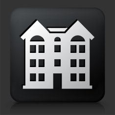 Black Square Button with Building Icon N4