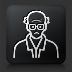 Black Square Button with Elderly Man Face