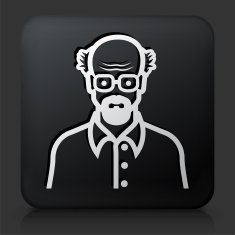 Black Square Button with Elderly Man Face N2