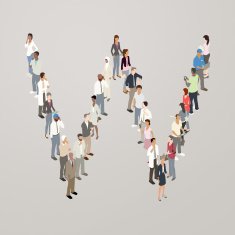 People forming the letter W
