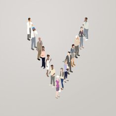 People forming the letter V
