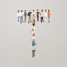 People forming the letter T