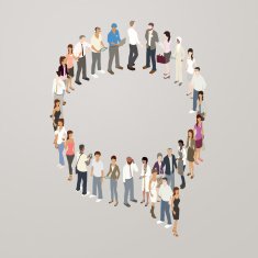 People forming the letter Q