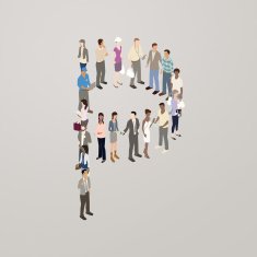 People forming the letter P