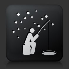 Black Square Button with Ice Fishing