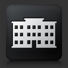 Black Square Button with Building Icon N5