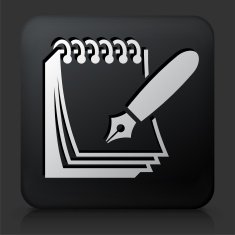 Black Square Button with Paper & Ink Pen