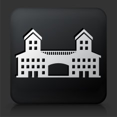Black Square Button with Building Icon N6