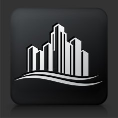 Black Square Button with Cityscape Icon N6
