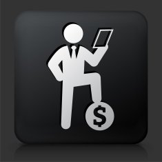 Black Square Button with Businessman Reading & Money