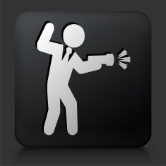 Black Square Button with Businessman & Gun