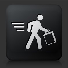 Black Square Button with Person Holding Shopping Bag