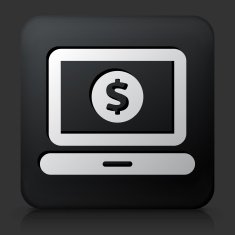 Black Square Button with Laptop Coin Icon