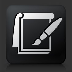 Black Square Button with Paper & Brush