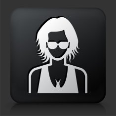 Black Square Button with Woman Face N12