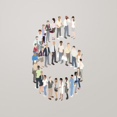 People forming the number 6