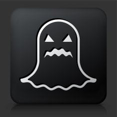 Black Square Button with Halloween Ghost
