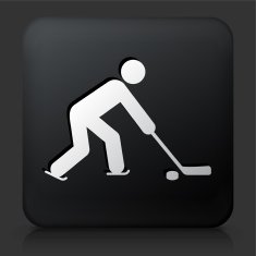 Black Square Button with Hockey Player
