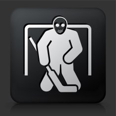 Black Square Button with Hockey Goalie