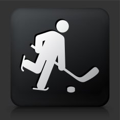 Black Square Button with Hockey Player N2