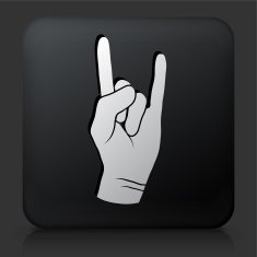 Black Square Button with Rock & Roll Hand Icon