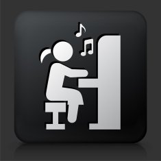 Black Square Button with Girl Playing Piano