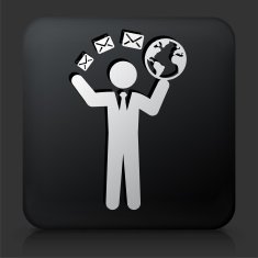 Black Square Button with Businessman & Communication