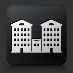 Black Square Button with Building Icon N9