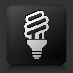 Black Square Button with Fluorescent Lightbulb