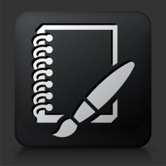 Black Square Button with Paper & Brush N2