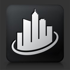 Black Square Button with Cityscape Icon N9