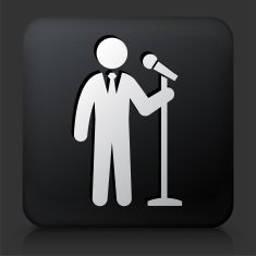 Black Square Button with Public Speakig Businessman N2