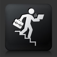 Black Square Button with Businessman Rushing & Working