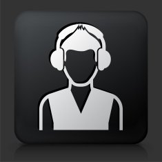 Black Square Button with Girl & Headphones