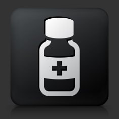 Black Square Button with Medical Bottle Icon