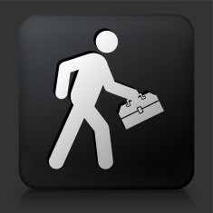 Black Square Button with Walking & Toolbox Icon