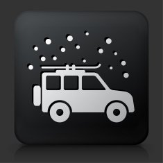 Black Square Button with Car and Snow