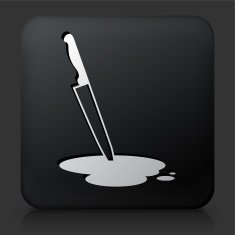 Black Square Button with Knife and Pool of Blood