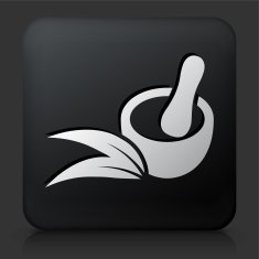 Black Square Button with Herbal Medicine Icon