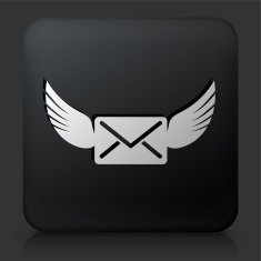 Black Square Button with Letter & Wings Icon