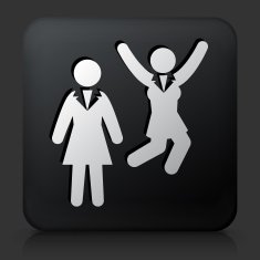 Black Square Button with Businesswomen Success Icon