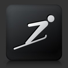Black Square Button with Ski Jump Icon N2