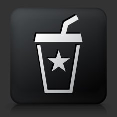 Black Square Button with Soda Drink Icon