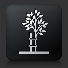 Black Square Button with Farm Tree